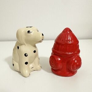 Vintage Dalmation Dog and Fire Hydrant Salt‎ and Pepper Shakers Set Fireman